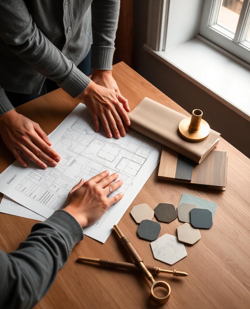 Drawings and samples on a desk