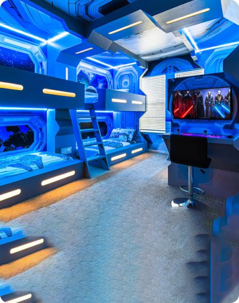 Immersive space-themed game room